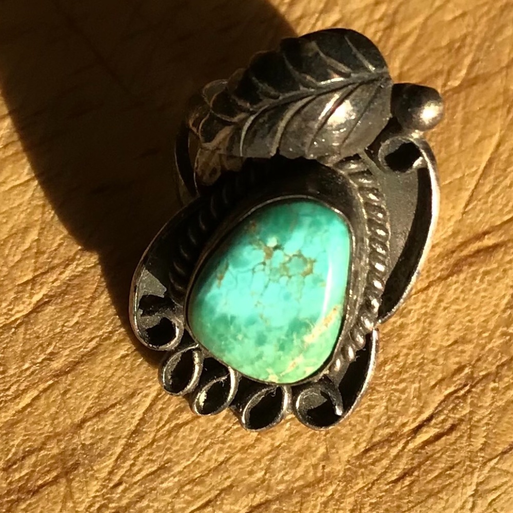 Vintage pawn-type turquoise silver Navajo ring signed - Picture 1 of 6